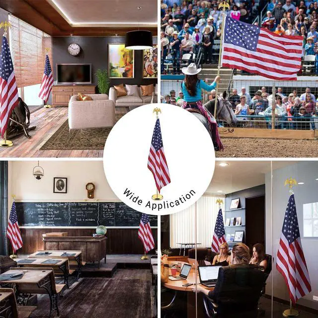 Alt view image 2 of 7 - Yescom 2 Pack 6 Ft Sectional Indoor Flag Pole Kit Base Eagle Aluminum 3x5 Ft US Flag