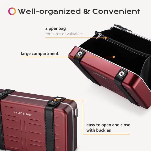Alt view image 4 of 7 - Byootique Mini Suitcase Crossbody Bag Portable Hard Shell Aluminum Cosmetic Makeup Case with Adjustable Strap Travel Handbag for Makeup Artist,Red