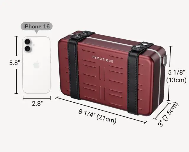 Alt view image 6 of 7 - Byootique Mini Suitcase Crossbody Bag Portable Hard Shell Aluminum Cosmetic Makeup Case with Adjustable Strap Travel Handbag for Makeup Artist,Red