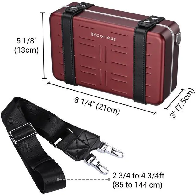 Alt view image 7 of 7 - Byootique Mini Suitcase Crossbody Bag Portable Hard Shell Aluminum Cosmetic Makeup Case with Adjustable Strap Travel Handbag for Makeup Artist,Red