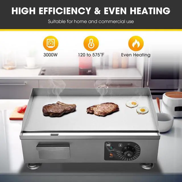 Alt view image 3 of 7 - WeChef 3000W 22" Electric Griddle Countertop Commercial Flat Top Hot Plate Restaurant BBQ Grill