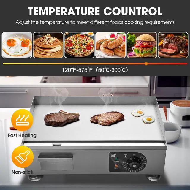 Alt view image 4 of 7 - WeChef 3000W 22" Electric Griddle Countertop Commercial Flat Top Hot Plate Restaurant BBQ Grill