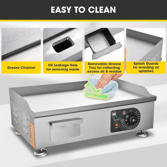 Alt view image 6 of 7 - WeChef 3000W 22" Electric Griddle Countertop Commercial Flat Top Hot Plate Restaurant BBQ Grill