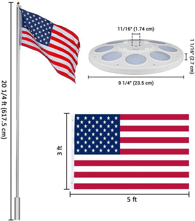 Alt view image 7 of 7 - Yescom Bravery 20ft 13 Gauge Sectional Flag Pole with Solar Light Outside House, Silver