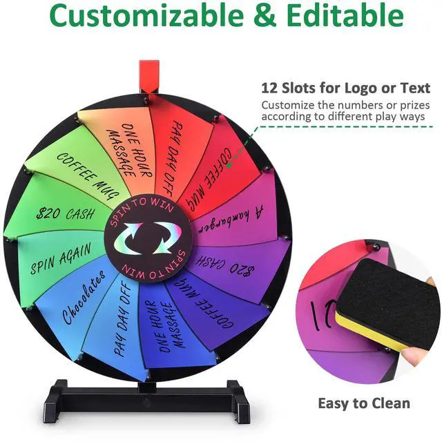 Alt view image 3 of 7 - WinSpin 15" Tabletop Color Prize Wheel 12 Slots Editable Fortune Spinning Wheel for Tradeshow Carnival Game Wheel, Pinwheel Series