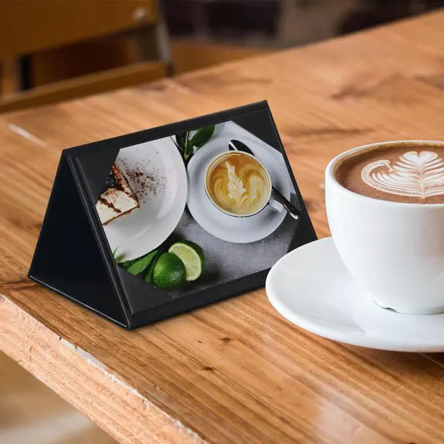 Alt view image 6 of 7 - 10pcs 4"x6" 3-Side Triangle Menu Holder Black Table Tent for Bar Cafe Restaurant