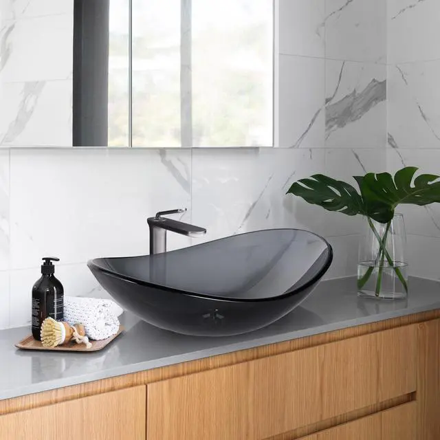 Alt view image 2 of 7 - Aquaterior Bathroom Faucet Vessel Sink Kit Vanity Mixer Tap Tempered Glass Sink