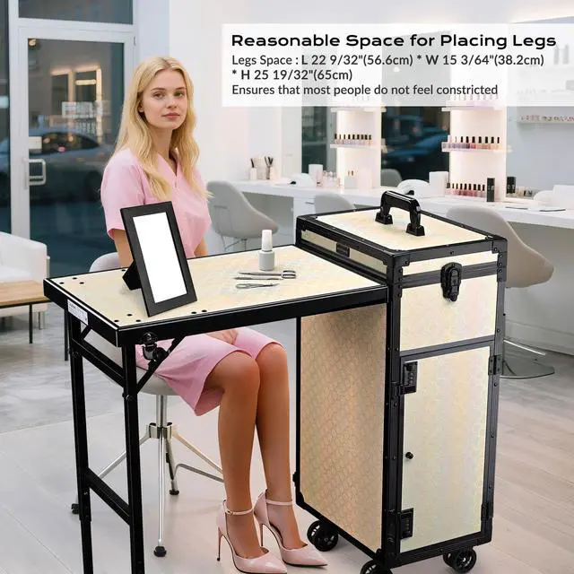 Alt view image 2 of 7 - Byootique Rolling Makeup Train Case Nail Table w/ 4pcs Swivel Replacement Wheels