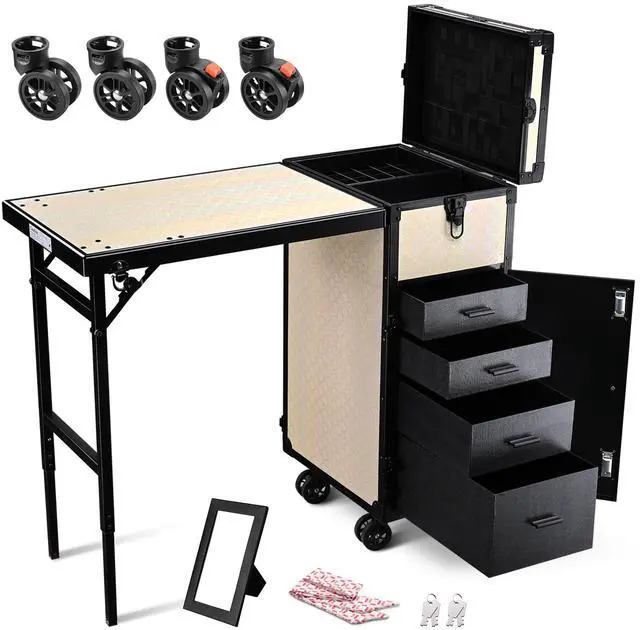 Main image of Byootique Rolling Makeup Train Case Nail Table w/ 4pcs Swivel Replacement Wheels