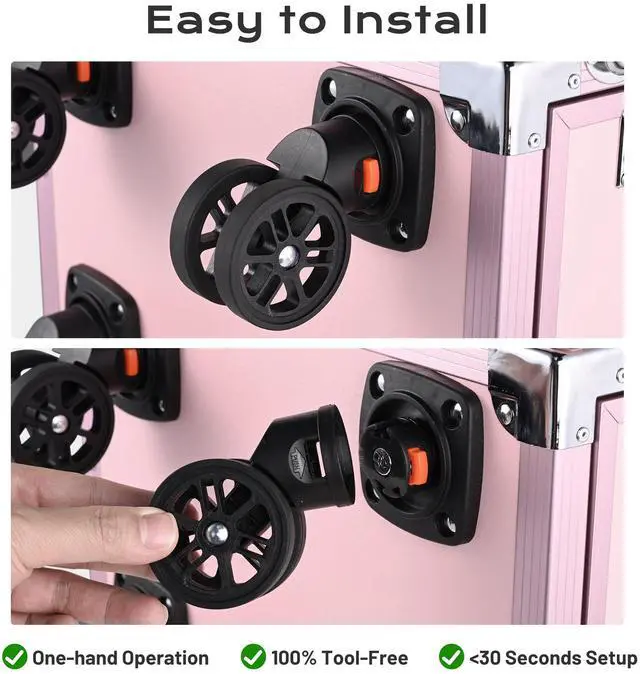 Alt view image 3 of 7 - Byootique Rolling Nail Table Kit w/ Makeup Case Cosmetic Organizer Aluminum Pink