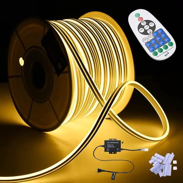 Main image of DELight 150FT Warm White Neon Rope Lights with Remote Control AC 110V IP65 Waterproof Cuttable Dimmable Flexible DIY DEL-D150W