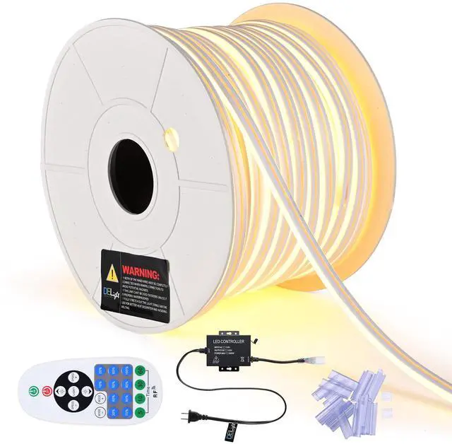 Alt view image 2 of 7 - DELight 150FT Warm White Neon Rope Lights with Remote Control AC 110V IP65 Waterproof Cuttable Dimmable Flexible DIY DEL-D150W