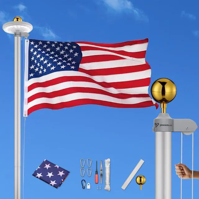 Alt view image 2 of 7 - Yescom Bravery 20ft Sectional Flag Pole with Solar Light for Outside House Inground Yard Residential Silver