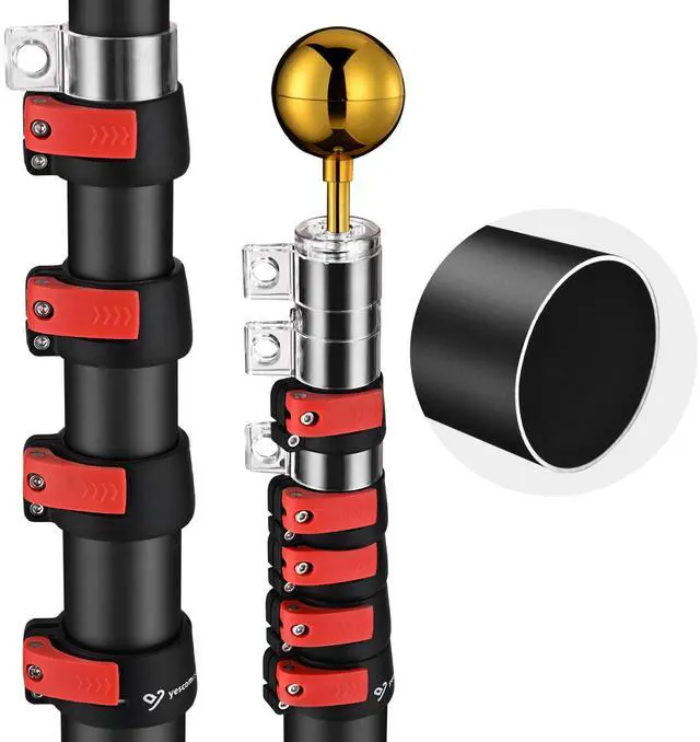 Alt view image 3 of 7 - EZ GO 30 Ft Telescopic Flag Pole Kit with 26 LED Solar Light US Flag Ball Top