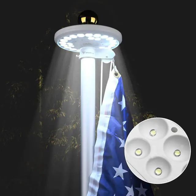 Alt view image 5 of 7 - EZ GO 30 Ft Telescopic Flag Pole Kit with 26 LED Solar Light US Flag Ball Top