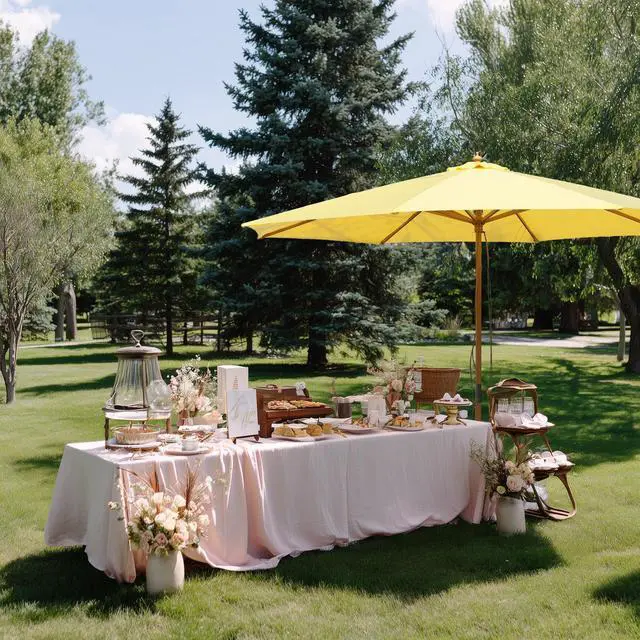 Alt view image 2 of 7 - Yescom 13FT Large Outdoor Patio Umbrella UV30+ Wood 8 Rib Pole for Table Beach Yard Garden Wedding Deck Cafe Pool Yellow