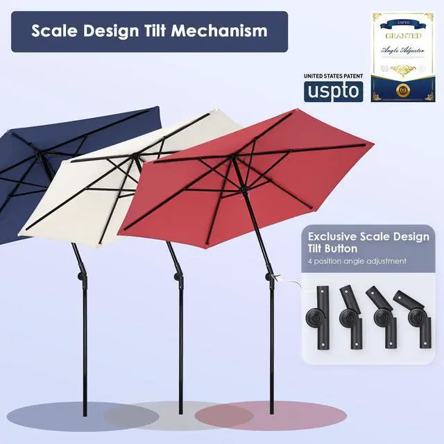Alt view image 5 of 7 - Yescom 7.5Ft Outdoor Patio Umbrella with Tilt Crank Strap UV Block Sunshade Garden Parasol for Yard Deck Market Pool,Navy+Red+Ivory