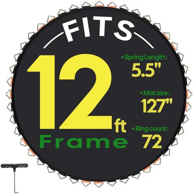 Main image of Yescom Trampoline Replacement Mat W/72V-Ring For 12ft Trampoline Frame 5" Spring, UV Resistant 8 Row Stitch Jumping Mat