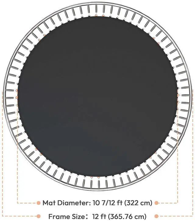 Alt view image 2 of 7 - Yescom Trampoline Replacement Mat W/72V-Ring For 12ft Trampoline Frame 5" Spring, UV Resistant 8 Row Stitch Jumping Mat