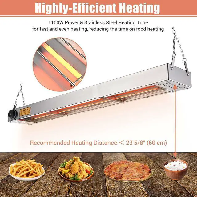 Alt view image 2 of 7 - WeChef 43" Commercial Food Warmer 1100W Electric Strip Heater Stainless Steel Heating Lamp for Restaurant