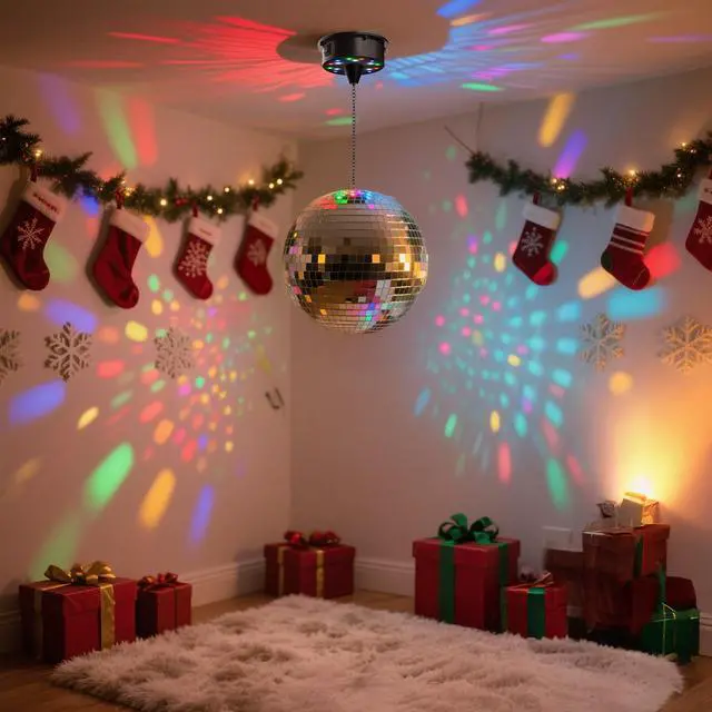 Alt view image 4 of 7 - Yescom 12" Large Disco Ball with Motor Rotating 6RPM 18 RGBW LED Lights for 70s 80s Party Wedding Event Holiday Decor