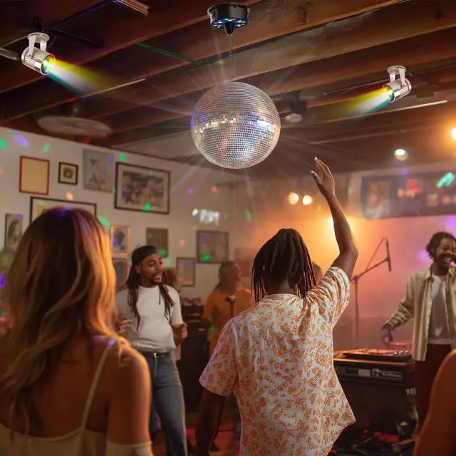 Alt view image 4 of 7 - Yescom 12" Large Disco Ball with Motor and Lights 6RPM Rotator & 2PCS 3W RGB Spotlights for 70s 80s Party DJ Bands Studio Event