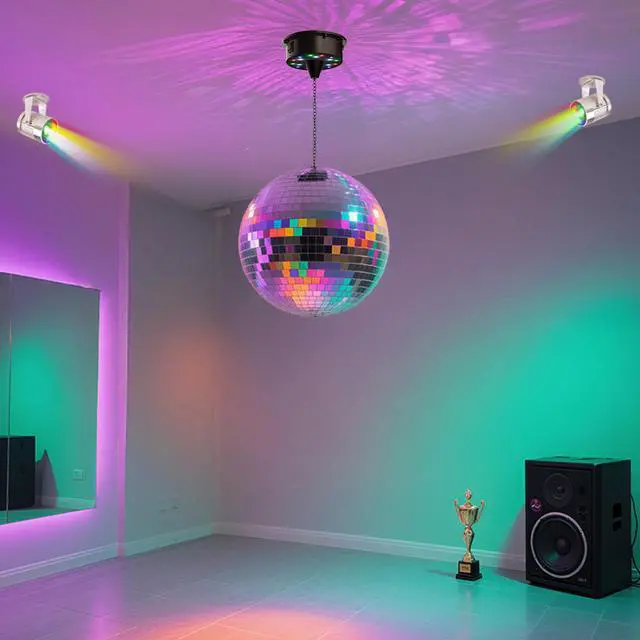 Alt view image 6 of 7 - Yescom 12" Large Disco Ball with Motor and Lights 6RPM Rotator & 2PCS 3W RGB Spotlights for 70s 80s Party DJ Bands Studio Event