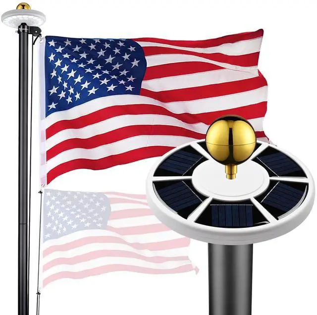 Main image of Yescom Bravery 20ft 13 Gauge Heavy Duty Sectional Flag Pole with Solar Light for Outside House Inground Yard Residential Black