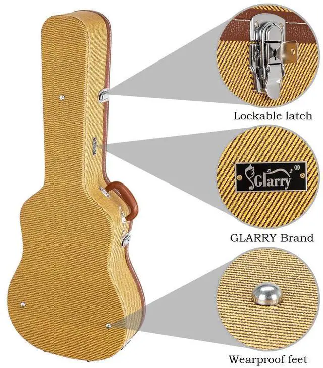 Alt view image 2 of 7 - 41" Folk Guitar Hardshell Carrying Case Fits Most Acoustic Guitars Microgroove Flat Yellow