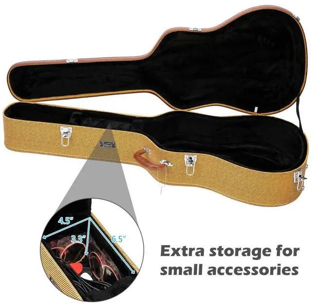 Alt view image 3 of 7 - 41" Folk Guitar Hardshell Carrying Case Fits Most Acoustic Guitars Microgroove Flat Yellow