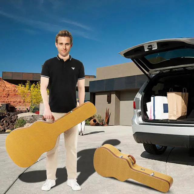 Alt view image 5 of 7 - 41" Folk Guitar Hardshell Carrying Case Fits Most Acoustic Guitars Microgroove Flat Yellow