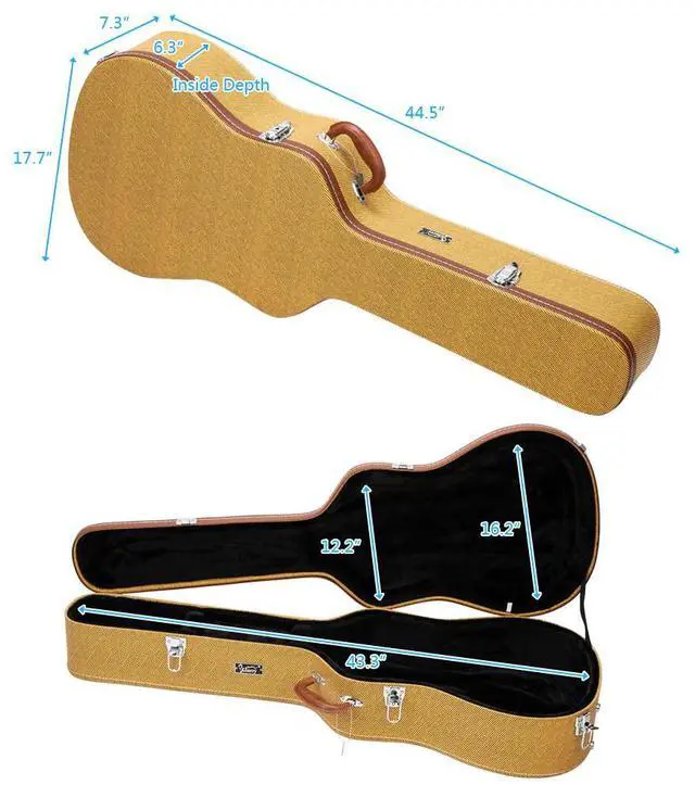 Alt view image 7 of 7 - 41" Folk Guitar Hardshell Carrying Case Fits Most Acoustic Guitars Microgroove Flat Yellow