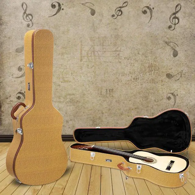 Alt view image 6 of 7 - 41" Folk Guitar Hardshell Carrying Case Fits Most Acoustic Guitars Microgroove Flat Yellow