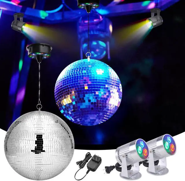 Alt view image 2 of 7 - Yescom 16" Large Disco Ball with Motor and Lights 6RPM Rotator & 2PCS 3W RGB Spotlights for 70s 80s Party DJ Bands Studio Event