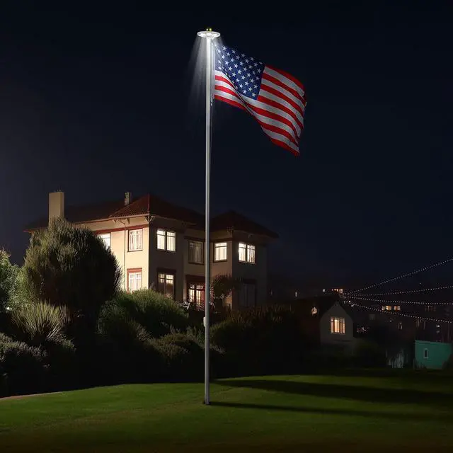 Alt view image 2 of 7 - Yescom Bravery 13Gauge Heavy Duty Flag Pole Kit with Solar Light 30Ft High Wind Flagpoles for Outside House In Ground