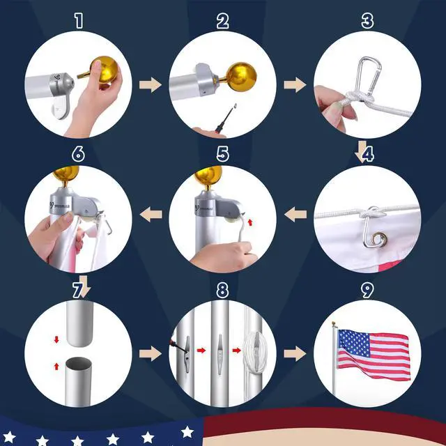 Alt view image 6 of 7 - Yescom Bravery 30ft 13 Gauge Sectional Flag Pole Kit Aluminum for Outside House