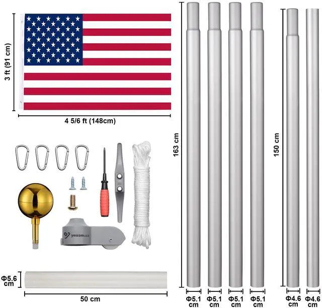 Alt view image 7 of 7 - Yescom Bravery 30ft 13 Gauge Sectional Flag Pole Kit Aluminum for Outside House