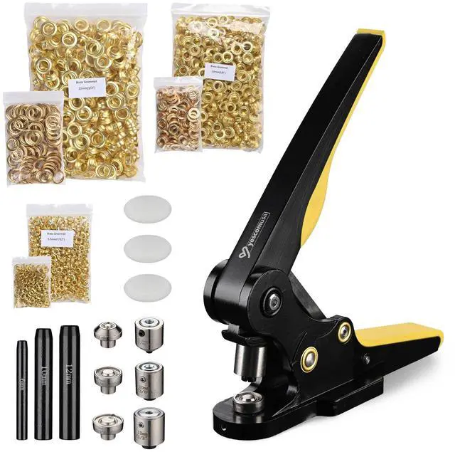 Main image of Yescom Grommet Tool Kit 1/2" 3/8" 7/32" Solid Brass Eyelets Washers 900 pcs & Hole Puncher #0 #2 #4 Hand Press Machine