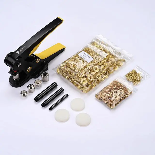 Alt view image 2 of 7 - Yescom Grommet Tool Kit 1/2" 3/8" 7/32" Solid Brass Eyelets Washers 900 pcs & Hole Puncher #0 #2 #4 Hand Press Machine