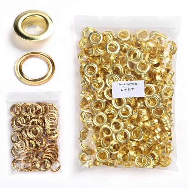 Main image of Yescom 300 pcs Grommet Kit 1/2 inch Size #4 Solid Brass Eyelets Washers for Hand Press Machine