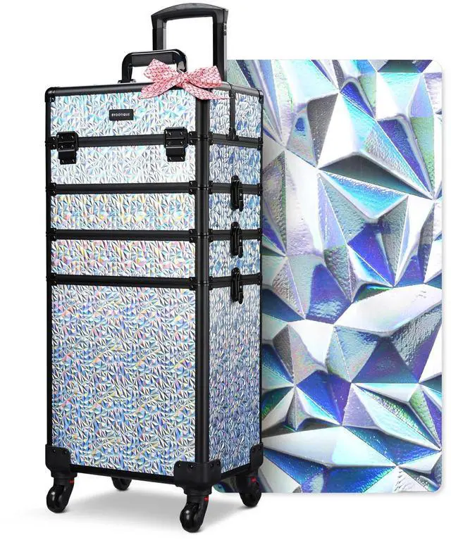 Main image of Byootique Mermaid Silver 4in1 Rolling Makeup Train Case Cosmetic Organizer Wheel