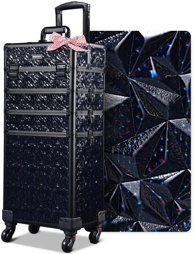 Main image of Byootique 4in1 Rolling Makeup Train Case Cosmetic Organizer Wheel Mermaid Black