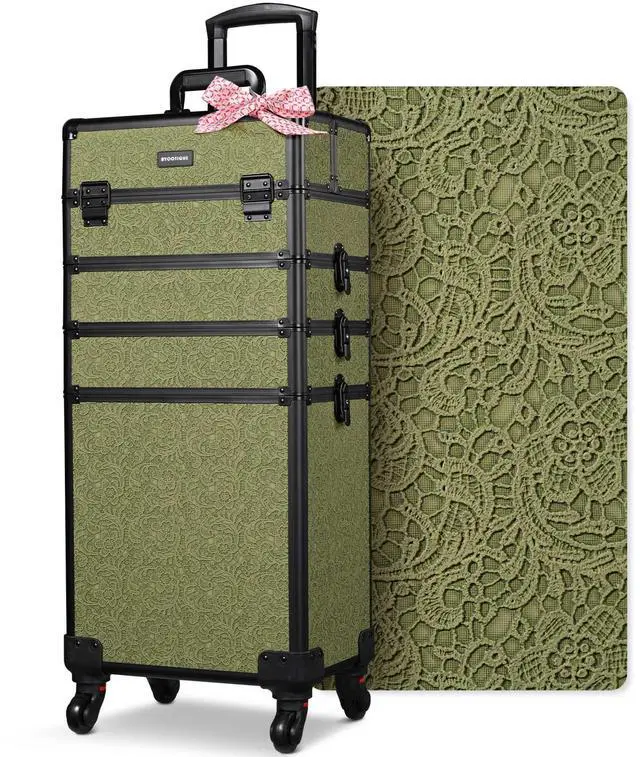 Main image of Byootique 4in1 Rolling Makeup Train Case Cosmetic Organizer Wheel Rococo Moss