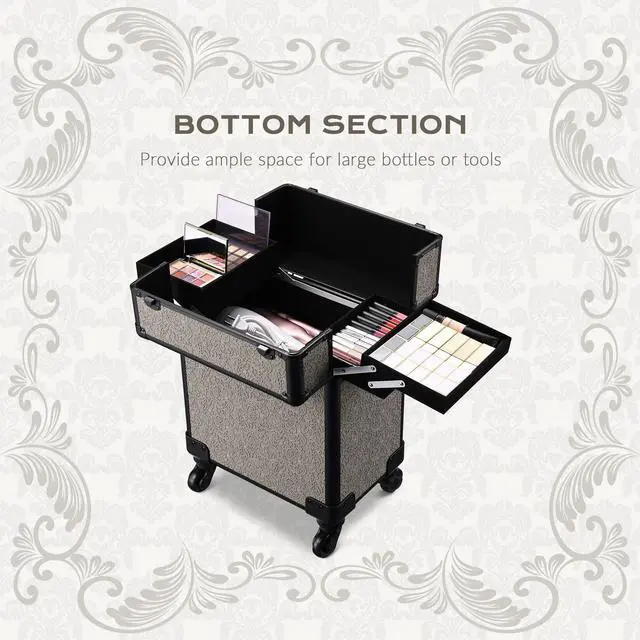 Alt view image 5 of 7 - Byootique Rolling Makeup Train Case Cosmetic Trolley Organizer Rococo GainsBoro