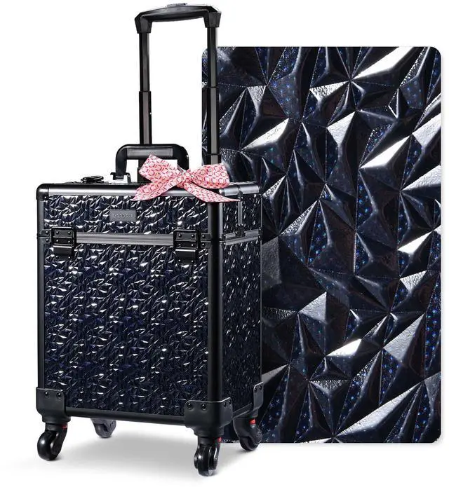 Main image of Byootique Rolling Makeup Train Case Cosmetic Trolley Organizer Mermaid Black