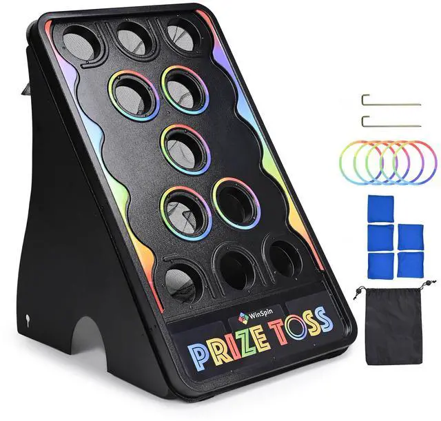 Main image of WinSpin Bean Bag Toss Game Cornhole Board Set Prize Toss with 5 Bean Bags Stakes