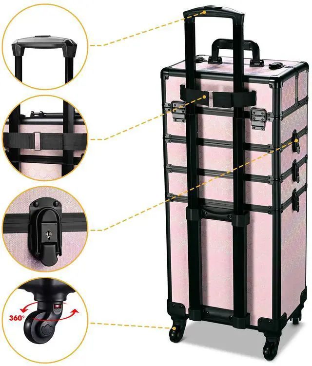Alt view image 3 of 7 - Byootique 4in1 Portable Makeup Train Case with Cube Case Cosmetic Organizer Pink
