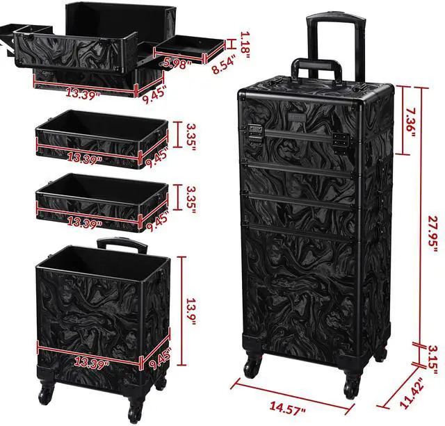 Alt view image 2 of 7 - Byootique Rolling Makeup Train Case 4in1 Cosmetic Trolley Organizer Case Lockable Salon Barber Case Traveling Cart Trunk with Wheels for Makeup Artist Trave Nail,CoyoteButtes Shadows