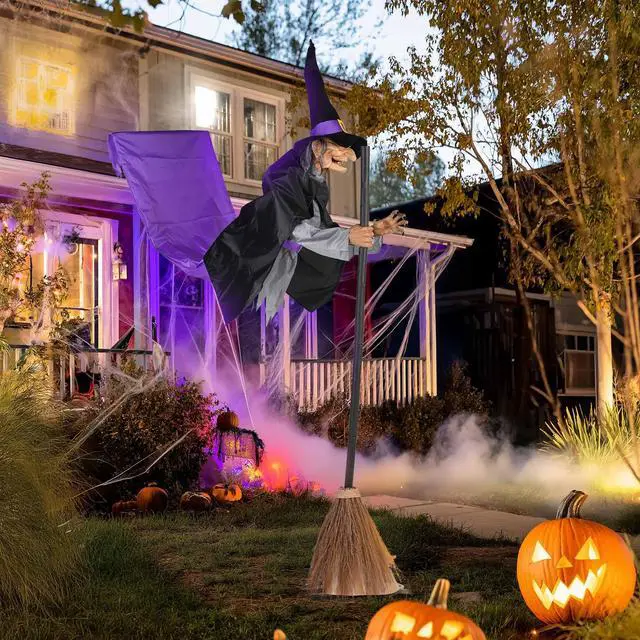 Alt view image 5 of 7 - Yescom 9Ft Animatronics Flying Witch Hovering Broom Animated Halloween Outdoor Decoration Motion Activated AC 110-240V 2025 Party Outdoor Decor