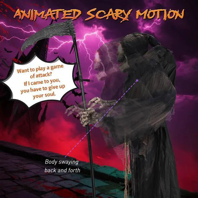 Alt view image 3 of 7 - Yescom Halloween Grim Reaper 6FT Animated with Scythe Motion Activated AC 100V-240V Yard Haunted House Decor 2025